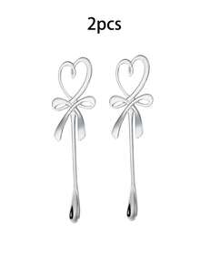 2pcs/4pcs/6pcs Heart Bowknot Hanging Cup Spoon,Love Butterfly Coffee Spoon,Stainless Steel Coffee Stirring Spoon,Coffee Spoon,Long Handle Dessert Spoon,Dinner Spoon,Stainless Steel Love Bow Spoons,Stainless Steel Honey Spoon,Basting Spoon - Multicolor - View 13