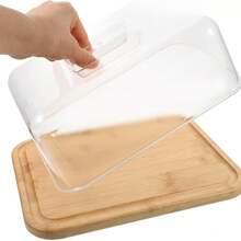 Cuenco de queso de bambú con tapa, bandeja para guardar pasteles, plato de postre para cocina, refrigerador y encimera. - Rectángulo n.° 2 - Ver 2