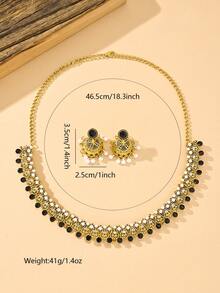 3pcs/Set Elegance Faux Pearl Pendant Luxury Colored Rhinestone Bollywood StyleJewelry Set Suitable For Ladies' Banquets Weddings Wear