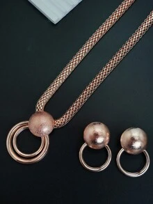 مجموعة مكونة من 3 قطع، قلادة وأقراط مطلية بالذهب عيار 18 قيراط، طراز فاخر وأنيق للنساء