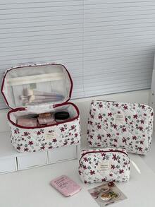1 pieza/Set Bolsa de cosméticos acolchada con estampado floral rojo de pana, organizador de maquillaje, bolsa de maquillaje multifuncional y portátil, bolsa de aseo, adecuada para cosméticos, cuidado de la piel, protector solar, crema de manos, regalo para dama de honor, regalo para el Día del Maestro, regalo de cumpleaños, regalo de vacaciones, bolsa de cosméticos, regalo de Navidad, bolso pequeño, bolsa de almacenamiento de maquillaje, bolsa de almacenamiento mini, bolsa de almacenamiento de gran capacidad, regalo de Navidad, regalo creativo para mujeres - Multicolor - Ver 2