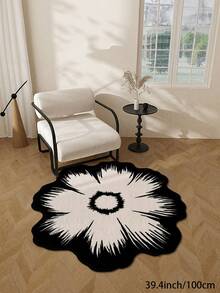 1 Stück schwarzweißer Blumenmuster Wohnzimmer Dekorationsteppich, bohemian-retro Stil Muster, Flaumiges Material mit 10mm Dicke, weich und angenehm anzufassen, leicht zu pflegen, wasserfest und fleckabweisend, rutschfeste Rückseite, Teppich für Lobby, Schlafzimmer, Wohnzimmer, Badezimmer, Küche, Büro, Raumdekoration und Fußmatte, ideal für Feierlichkeiten.