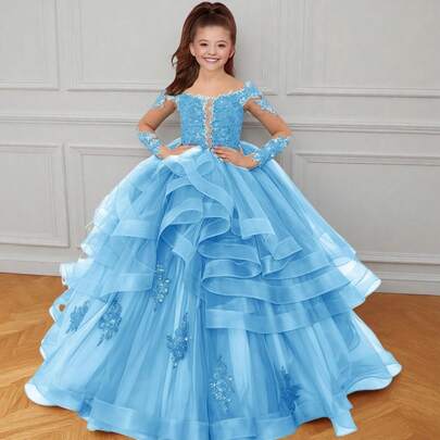 long puffy homecoming dresses Long-Sleeve Prom Dress with Sheer Bodice