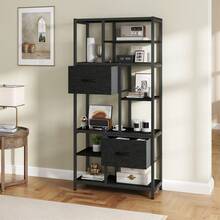 Bookcase, 7 Tier Bookshelf With Drawers, Floor Standing Book Shelf, Shelving Unit Storage Rack With Steel Frame, Black -By GeoTower - Black - View 3