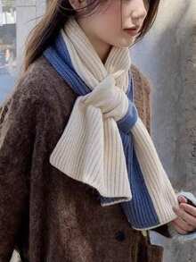 1pc Minimalist Solid Color Knitted Warm Scarf, Suitable For Daily, Outdoor, Commute, Campus, Street, Park Wear, Fashionable & Elegant Accessory For Women In Autumn/Winter For Dress - Burgundy - View 10