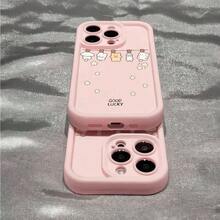 Cute Kawaii Cats And Flowers Pattern Pink Straight Edge Stepped Protective Phone Case, Compatible With IPhone 16 Pro Max, 16 Pro, 16 Plus, 16, 15, 14, 13, 12, 11 Series - Hồng - Xem 6