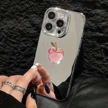 Crystal Apple Transparent Mirror Phone Case For IPhone 17 Air/16 15 14 13 12 Pro Max/17 16 15 14 Plus 13 12 11pro Protective Case With Glitter Lens Protection And Makeup Mirror, Drop-Resistant And Durable, Beautiful And Gorgeous - 銀色 - 查看 2
