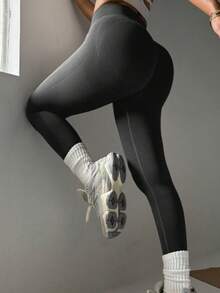 3 piezas Leggings deportivos de unicolor y sin costuras de cintura alta - Multicolor - Ver 5