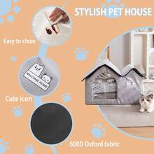 可折叠狗猫窝防水宠物庇护所，采用双顶设计，优雅隔热保暖狗窝，适合中小型犬和猫 - 灰色 - 查看 5