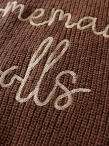 Boys' Simple English Letter Embroidered Knit Pullover Sweater, Suitable For Casual Everyday Wear, Spring/Autumn/Winter - Brown - View 6