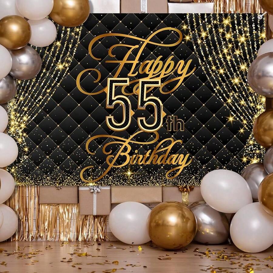 Happy Birthday Banner Backdrop Decorations Royal Curtain Black And Gold Bday Background For Women Men Photography Party Decor Supplies-6958 - 55 - Xem 1
