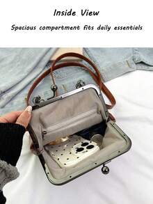 Vintage Faux Leather Crossbody Bag For Women, Retro Style Kiss Lock Mini Handbag With Adjustable Shoulder Strap, Solid Color Lightweight City Tote With Polyester Lining,For Couple Thanksgiving Dinner Tote - Halloween Decorations Halloween Decorations Crossbody Bag Handbag - 彩色 - 查看 7