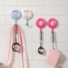4pcs Cute Cartoon Cat Design Adhesive Wall Hooks No-Drill Damage-J-Shape Hooks Waterproof For Kitchen Bathroom Dorm Room Organization, Strong Hold Adhesive, Easy Peel-And-Stick Installation, Reusable And Removable Without Damage, Space-Saving Wall Organizer For Keys Towels Utensils Accessories Decor And Small Household Essentials - Multicolor - View 2