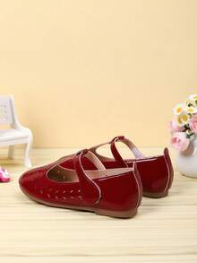 Minimalist & Fashionable Hollow Flat Shoes For Girl, Autumn/Winter - Burgundy - View 5