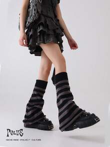 polve 1 Pair Y2K Subculture Knitted Leg Warmers For Women, Autumn/Winter, Ins Netizen Style, Slimming & Elongating
