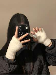 Nuevos guantes sin dedos de felpa de visón para mujer, unicolor de lujo, suaves y cálidos, de punto de lana, para el invierno - Multicolor - Ver 3