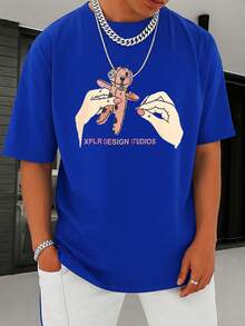 Men's Basic T-Shirt | Hands Holding Bear Graphic | 100% Cotton | Soft Comfortable | Best Gift for Men | Daily Wear | Unisex Crew Neck Tee | Factory Direct Shipping - Azul - Ver 2