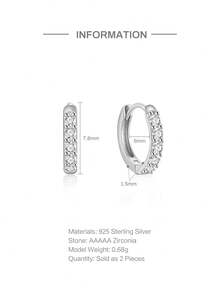 EleRunis 1 Pair 925 Sterling Silver Classic Cubic Zirconia 5mm-10mm Earrings, 18K Gold Plated Mini Cartilage Earrings, Suitable For Women's Daily Wear - Silver - View 17