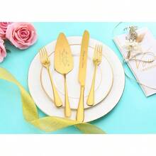 Wedding Cake Knife And Server Set, Gold Cake Cutting Set Wedding, 4 Pieces Set With Forks Engagements, Anniversaries, Bride And Groom - 金色 - 查看 2