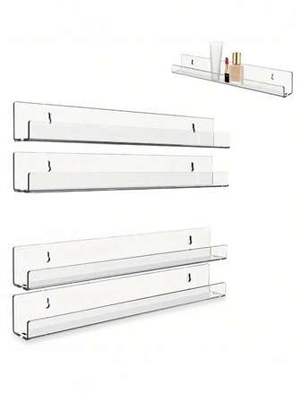 2/3/4pcs Wall Shelf Clear Acrylic Wall Mounted Record Holder CD Album Shelf And LP Display Rack For Records Collectors Home Decor Organizer For Living Room And Bathroom Storage Rack