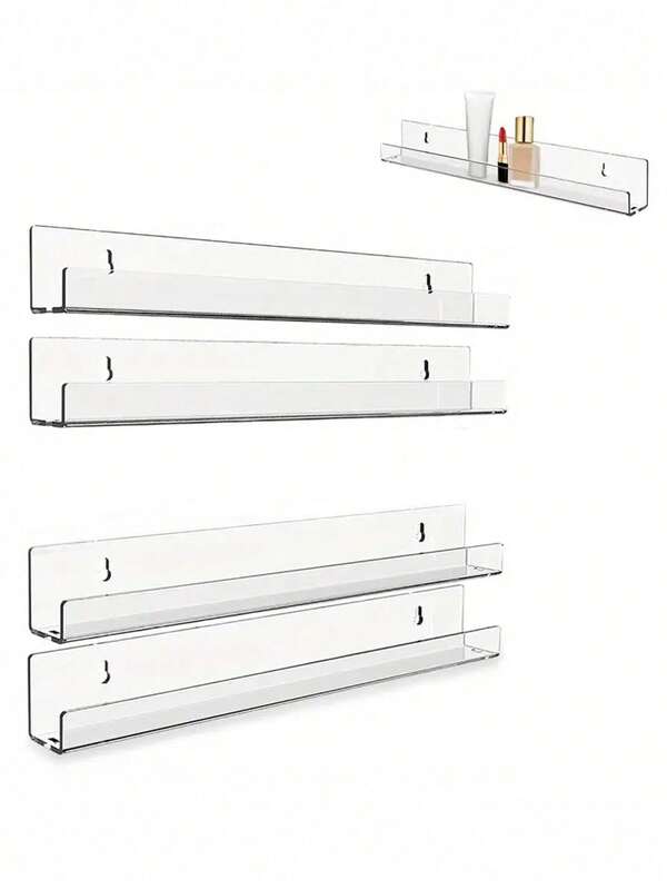 2/3/4pcs Wall Shelf Clear Acrylic Wall Mounted Record Holder CD Album Shelf And LP Display Rack For Records Collectors Home Decor Organizer For Living Room And Bathroom Storage Rack