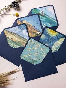 5/10pcs Retro Oil Painting Printed Envelope - Invitation Letter