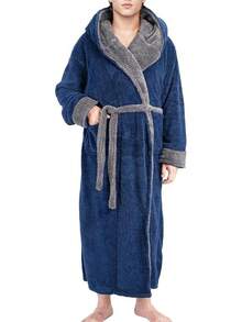 Mens Robe With Hood, Big And Tall Plush Fleece Long Robe For Men Full-Length Bathrobe Cozy And Warm With Pockets