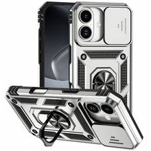 军工级防摔360°旋转指环支架防震手机壳，带镜头保护膜，兼容苹果11/12/13/14/15/16 Pro Max、三星Galaxy S22/23/24/25+ Ultra、A04/A05/A14/A15/A24/A25/A34/A54/A56/A36/A26，国际版，非国内版 - 銀色 - 查看 3