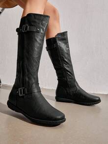 Women's Faux Fur-Lined Knee High Winter Boots - Black - View 3