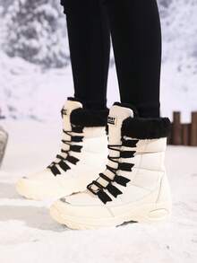 Bottes de neige longues pour femmes, bottes rondes chaudes doublées thermiques antidérapantes, chaussures de neige polyvalentes simples, bottes hautes pour femmes