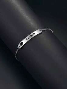 Customized Engraved Stainless Steel Bracelet With Heart Pendant - Personalize With Name, Date Or Message - Elegant Gift For Valentine's Day, Birthday, Mother's Day, Teacher's Day, Etc. - Customizable Personalized Chain Bracelet 304 Stainless Steel Engraved Hollow Heart Adjustable Jewelry Gift For Birthday, Back To School, Halloween, Christmas, Thanksgiving