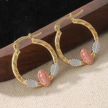 Elegant Jewelry Accessories, Chic Round Earrings, Tri-Color Pattern Hoop Earrings, Perfect Holiday Gift For Women