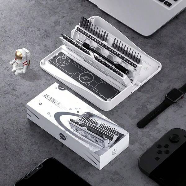 Premium 47-in-1 Präzisions-Schraubendrehersatz - Magnetische Reparaturwerkzeuge mit 360°-Schwenkkappe, Verlängerungsstange und lasergravierten Griffen für Handys, Laptops, Uhren und Brillen