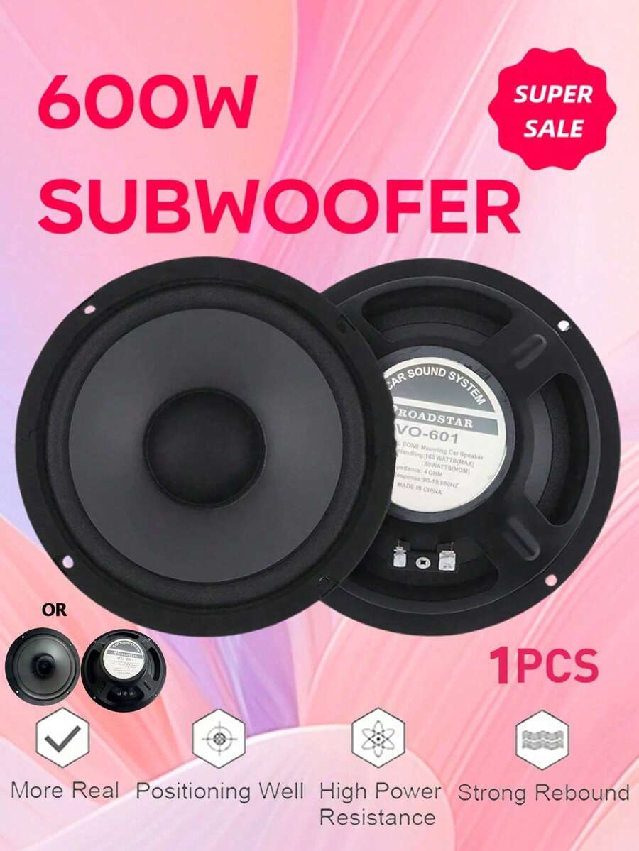 汽车音响喇叭4/5/6英寸600W两分频全频汽车音响扬声器重中低音超薄改装喇叭 - 黑色 - 查看 1