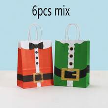 6/12pcs/Set Gingerbread Man, Santa Claus, Christmas Tree, Snowman Printed Kraft Paper Gift Bags, Suitable For Christmas, New Year Gifts Packaging And Decoration