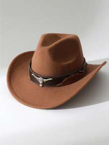 A Classic Western Cowboy Hat For Both Men And Women, A Fashionable Wide-Brimmed, Form-Fitting Top Hat With Silver Metal Buckles, Made Of Polyester, Suitable For Both Men And Women, Perfect For Casual Daily Wear, Outdoor Activities, Horseback Riding, And Party Stage Performances