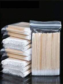 500/300/100 chiếc tăm bông vệ sinh đầu đơn, đầu bút chính xác kèm que giấy trang điểm, bút kẻ lông mày bằng gỗ, bút kẻ mắt, son môi, que vệ sinh đầu nhọn, dụng cụ gắn mi giả - Màu be - Xem 10