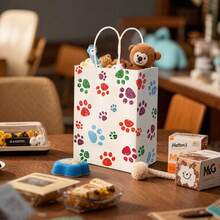 Colorful Puppy Dog Paw Gift Bags With Handles 8.6x3.15x6 Inch Kraft Paper Treat Bags For Pet Party Favors, Birthday & Festival Party Favors Gift - 白色 - 查看 5
