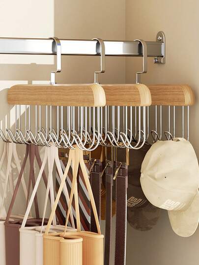 1PC Multi-Functional Wooden Coat Hooks, Coat Rack, Closet Organizer, 8 Hooks, 360 Degree Rotating Angle, Space Saving Bra Hook, Storage For Hanging Clothes Like Tops, Underwear, Bras, Breastplates, Hats, Ties, Strap,Vest,Etc.Traceless Clothes Drying Rack,Spring,Minimalist,Summer Tops