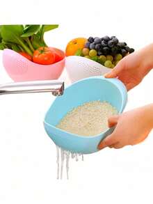 1pc Kitchen Rice Washer Strainer Colander Plastic Rice Washing Bowl Vegetable Fruit Drain Basket