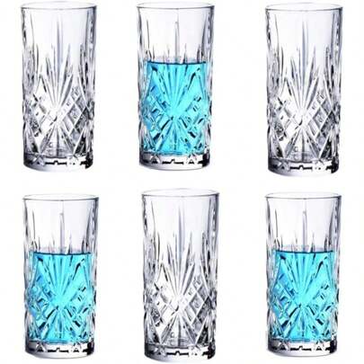 Pack Of 6 Crystal Melodia Tall Tumblers Highball Drinking Glasses - 370ml Water Glasses - Drinking Tall Glasses Tumbler Set-Glassware