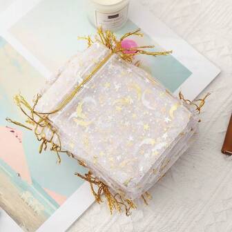 10/20/50 PCS3.5x4.7-Inch (9x12cm) Star-Moon Style Multi-Color Gauze Bags, Gift Packaging Bags, Gift Bags, Home And Daily Necessities, Nylon Bag Storage Bags, Festival And Party Supplies, Wedding Supplies, Gift Decoration Packaging, Jewelry And Accessory Packaging, Gift Hanging Bags, Birthday Gift Jewelry Drawstring Bags, Wedding Banquet Bags