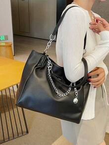 Túi xách nữ màu trơn bằng da PU, kiểu dáng tối giản, nhẹ, dung tích lớn, thích hợp cho công sở và du lịch hàng ngày, túi đeo vai thời trang, quà tặng tựu trường và ngày Nhà giáo. - màu đen - Xem 6