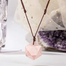 1 Piece Natural Stone Hexagonal Star Pendant Necklace - Handwoven Adjustable Bohemian Style Jewelry, Includes December Birthstone, Multiple Color Options, Suitable For Women's Holiday Party Gifts And Casual Outfits, Unique Texture Treatment - 東陵石 - 查看 3