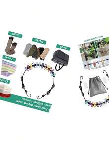 Retractable Travel Clothesline, Portable Clothesline (Including 2 Compressible Towels) 12 Clothespins, Suitable For Indoor And Outdoor, Balcony, Outdoor Camping Use Multicolor