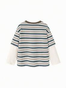 mini bala Boys Two-Layer Cotton Long Sleeve Tee Soft Breathable Stylish Casual Top - Coffee White Tone - View 5