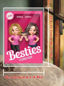 Besties Forever Pink Action Figure 3D Effect Personalized Acrylic Block, Meaningful Gift For Best Friend,Festive Calendar