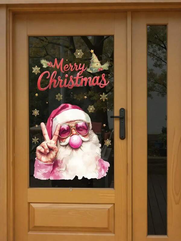 1-2 peças Adesivos decorativos de Papai Noel rosa, adesivos decorativos de Natal com Aurora Sonhadora, adesivos estáticos para decoração clássica de festas, dupla face visível, adesivo de vidro, adequado para casa, banheiro, festa, decoração de loja, decoração de Natal, decoração de vidro para quarto, decoração de parede, decoração de Natal para casa. Decoração de Natal, decoração de Natal, árvore de Natal, decoração de presente, decoração de Ação de Graças, casamento, decoração para casa, decoração de outono, decoração de outono, decorações de aniversário para presentes, suprimentos para festas, decoração de festivais de férias em ambientes internos, decoração de Halloween, decoração de parede, enfeites de Halloween