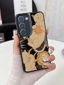 WeiMi 1 件复古时尚个性化卡通猫图案防水防摔防滑荔枝纹软手机壳保护套适用于苹果和手机 - 彩色 - 查看 1