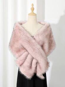 1pc Fluffy Bridal Shawl Cape With Collar, Suitable For Autumn/Winter Wedding Dress Or Gown Warm Plush Shawl